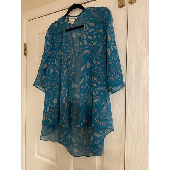 Open front light weight artsy fairy whimsical 3/4 sleeve coverup Petite medium - Picture 2 of 7